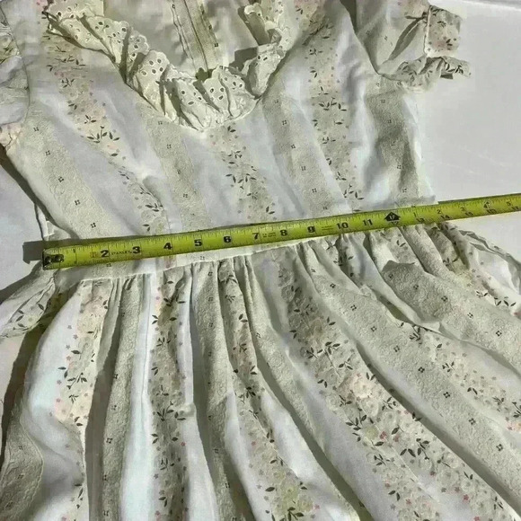 Vintage Homespun Gunne Sax Style 1970s Striped Cottagecore Floral Prairie Dress - Picture 7 of 16